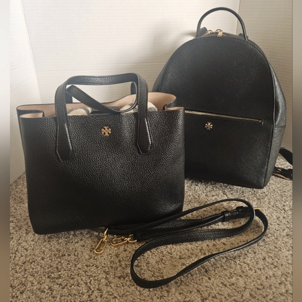 Tory Burch Emerson Black Tote Bag And Backpack